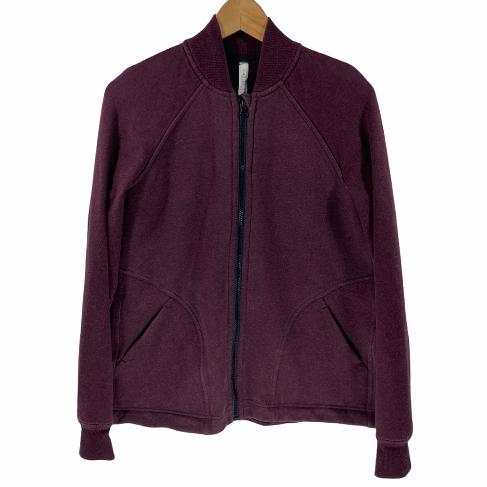 Lululemon Pleat To Street Bomber Jacket Burgundy 4 Coat Sweatshirt Full Zip - Picture 2 of 16